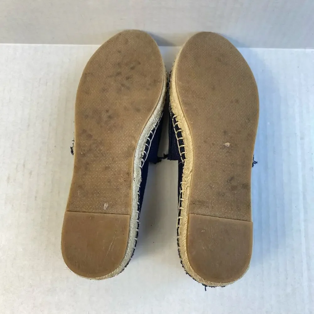 J. MCLAUGHLIN Shoes Espadrille Redding Canvas Flat Loafer Fringe Navy Tan 6.5